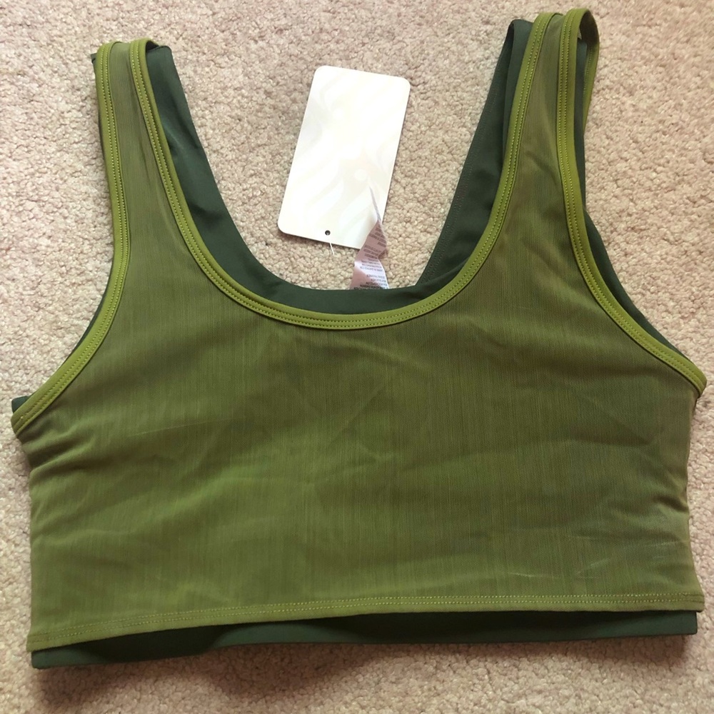 Fabletics 2 Piece Green Sports Bra with Mesh Layer Size M